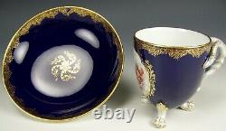 Rare 1st Quality Meissen Hand Painted Cherubs Snake Handle Tea Cup & Saucer