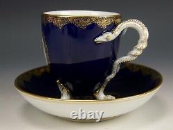 Rare 1st Quality Meissen Hand Painted Cherubs Snake Handle Tea Cup & Saucer