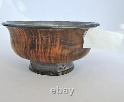 Rare 4.4 Antique Tibetan Jha Phor / Tsampa Wood Tea Bowl or Cup with Metal Liner