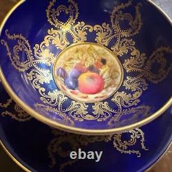 Rare AYNSLEY Tea Cup & Saucer Orchard Fruit # 2832 Cobalt Heavy Gilt Bone China