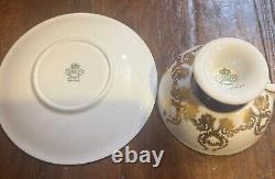 Rare AYNSLEY Tea Cup & Saucer Orchard Fruit # 2832 Cobalt Heavy Gilt Bone China