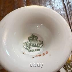 Rare AYNSLEY Tea Cup & Saucer Orchard Fruit # 2832 Cobalt Heavy Gilt Bone China