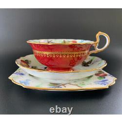 Rare Antique 1900s Aynsley luster ware teacup trio Swallowtail butterfly apple