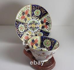 Rare Antique Coalport Tea Cup & Saucer London Handle Blue & Gold Floral England