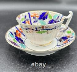Rare Antique Coalport Tea Cup & Saucer London Handle Blue & Gold Floral England