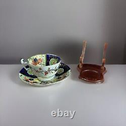 Rare Antique Coalport Tea Cup & Saucer London Handle Blue & Gold Floral England