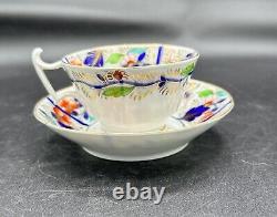 Rare Antique Coalport Tea Cup & Saucer London Handle Blue & Gold Floral England