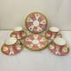 Rare Antique Crown Chelsea Pink & Gold Set Of 4 Tea Cups & Saucers And 4 Plates