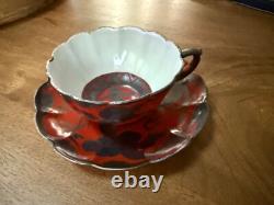 Rare Antique Gorgeous Asian Teacup & Saucer, extremely fine red and black dragon