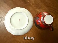 Rare Antique Gorgeous Asian Teacup & Saucer, extremely fine red and black dragon