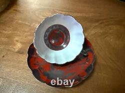 Rare Antique Gorgeous Asian Teacup & Saucer, extremely fine red and black dragon