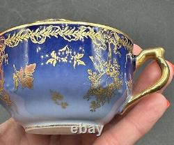 Rare Antique Haviland Limoges Tea Cup And Saucer Demitasse Cobalt Blue And Gold