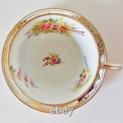 Rare Antique Longton English Hand Painted Cobalt Cup And Saucer Pink Roses Gold