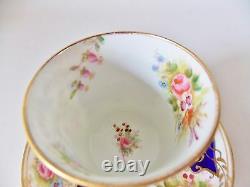 Rare Antique Longton English Hand Painted Cobalt Cup And Saucer Pink Roses Gold