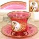 Rare Antique Moser Cranberry Glass Tea Cup & Saucer, Hand Painted Portrait