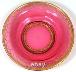 Rare Antique Moser Cranberry Glass Tea Cup & Saucer, Painted Portrait of Child