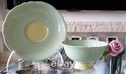 Rare Antique PARAGON Rose handle green cup and saucer made in England