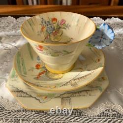 Rare Antique ROYAL PARAGON Flower handle cream yellow cup and saucer Plate Trio