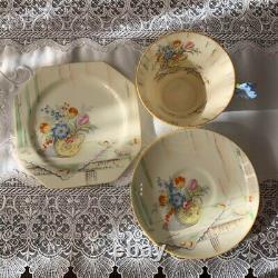 Rare Antique ROYAL PARAGON Flower handle cream yellow cup and saucer Plate Trio