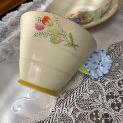 Rare Antique ROYAL PARAGON Flower handle cream yellow cup and saucer Plate Trio