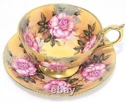 Rare Aynsley England 13 Pink Cabbage Roses Tea Cup and Saucer 1026