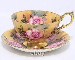 Rare Aynsley England 13 Pink Cabbage Roses Tea Cup and Saucer 1026