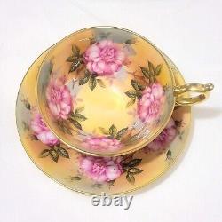 Rare Aynsley England 13 Pink Cabbage Roses Tea Cup and Saucer 1026