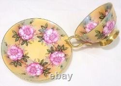 Rare Aynsley England 13 Pink Cabbage Roses Tea Cup and Saucer 1026