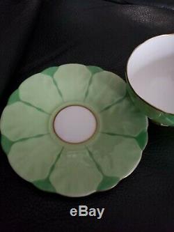 Rare! Aynsley Flower Design Butterfly Handle Cup And Saucer Set-green