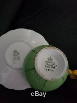 Rare! Aynsley Flower Design Butterfly Handle Cup And Saucer Set-green