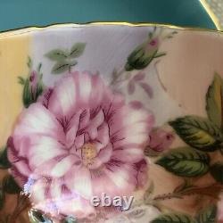 Rare Aynsley Pink Rose Light Blue Tea cup & saucer made in England Hand Painted