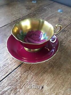 Rare Beautiful Paragon A1572/1 Red Cabbage Rose Gilded Cabinet Tea Cup & Saucer