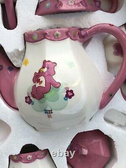 Rare Care Bears Tea Set Brass Key Keepsakes 12 Pc Set with Cups, Saucers, Pink