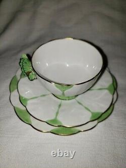 Rare Deco Aynsley Butterfly Handle Trio Tea Cup Saucer & Plate Green