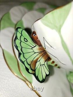 Rare Deco Aynsley Butterfly Handle Trio Tea Cup Saucer & Plate Green
