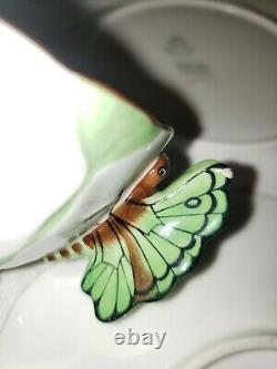 Rare Deco Aynsley Butterfly Handle Trio Tea Cup Saucer & Plate Green