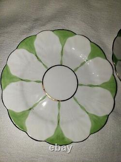 Rare Deco Aynsley Butterfly Handle Trio Tea Cup Saucer & Plate Green