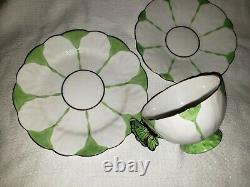 Rare Deco Aynsley Butterfly Handle Trio Tea Cup Saucer & Plate Green