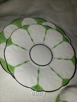 Rare Deco Aynsley Butterfly Handle Trio Tea Cup Saucer & Plate Green