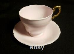 Rare Double Warrant Paragon Teacup and Saucer, Solid Soft Pink, Gold Handle