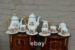 Rare French antique porcelain putti angel coffee milk sugar tea cups set