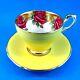 Rare Huge Rose Border On Gold With Yellow Exterior Paragon Tea Cup And Saucer