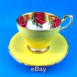 Rare Huge Rose Border on Gold with Yellow Exterior Paragon Tea Cup and Saucer