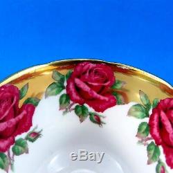 Rare Huge Rose Border on Gold with Yellow Exterior Paragon Tea Cup and Saucer