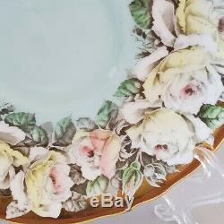 Rare PARAGON Tea Cup & Saucer Rose Garland Light Mint Green Heavy Gold England