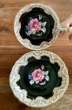 Rare Paragon CUP & SAUCER Floating Rose On Black, Victoria