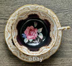 Rare Paragon CUP & SAUCER Floating Rose On Black, Victoria