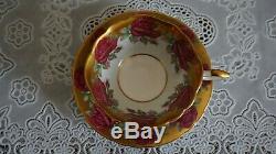 Rare Paragon Double Warrant Red Cabbage Rose Heavy Gold Tea Cup & Saucer A1437/9