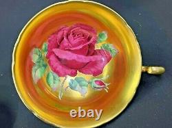 Rare Paragon Teacup And Saucer Floating Cabbage Rose, Blue With Heavy Gold Gilt
