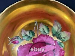 Rare Paragon Teacup And Saucer Floating Cabbage Rose, Blue With Heavy Gold Gilt